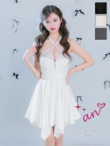 XSサイズあり【an/アン】ホルターネック/ バストカットアウト/ノースリーブ/ ビジュー/ イレヘムスカート/ フレア/ ミニドレス/ キャバドレス[OF05]