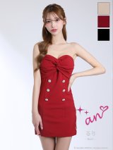 XSサイズあり【an /アン】ベア/ バストギャザー/ サイドスリット/ ビジューボタン/ ワンカラー/ タイト/ ミニドレス/ キャバドレス[OF05]