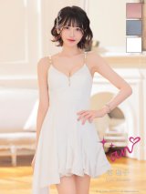 XSサイズあり【an/アン】キャミソール/ バストジップ/ アシンメトリー/ フリル/ フレア/ ミニドレス/ キャバドレス[OF05]