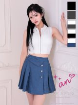 XSサイズあり【an /アン】 バイカラーあり/ ラメ/ ビジューボタン/ ノースリーブ/ ウエスト折り返し/ ボックスプリーツ/ バストジップ/ フレア/ セットアップ/ ミニドレス/ キャバドレス[OF05]