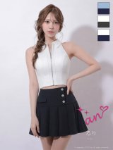 XSサイズあり【an/アン】襟付き/ バストジップ/ ノースリーブ/ プリーツ/ ビジューボタン/ フレア/ セットアップ/ バイカラー/ ミニドレス/ キャバドレス[OF05]