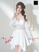 XSサイズあり【an /アン】 リボンストラップ付き/ チュールスリーブ/ 長袖/ ベア/ 4way/ ヘムスカート/ バストジップ/ フレア/ セットアップ/ ミニドレス/ キャバドレス[OF05]