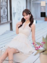 XSサイズあり【an/アン】ホルターネック/ シアー/ リボン/ シフォン/ プリーツ/ ハイウエスト/ Vネック/ ペプラム/ ティアード/ フリル/ フレア/ ミニドレス/ キャバドレス[OF05]