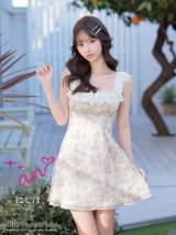 XSサイズあり【an/アン】スクエアネック/ フリルレース/ バストジップ/ フラワープリント/ ノースリーブ/ ハイウエスト/ 総柄/ フレア/ ミニドレス/ キャバドレス[OF05]