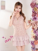 【予約商品/3月中旬発送予定】XSサイズあり【an/アン】立体フラワーレース/ ティアードフリル/ バストジップ/ スパンコール/ ノースリーブ/ フレア/ ミニドレス/ キャバドレス[OF05]