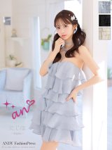 XSサイズあり【an/アン】リボンチョーカー付き/ シフォン/ ティアード/ メロウフリル/ バストジップ/ フレア/ Aライン/ ベア/ ミニドレス/ キャバドレス[OF05]
