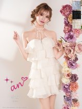XSサイズあり【an/アン】リボンチョーカー付き/ シフォン/ ティアード/ フリル/ メロウ/ バストジップ/ フレア/ Aライン/ ベア/ ミニドレス/ キャバドレス[OF05]
