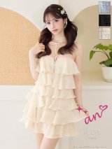 XSサイズあり【an/アン】リボンチョーカー付き/ シフォン/ ティアード/ メロウフリル/ バストジップ/ フレア/ Aライン/ ベア/ ミニドレス/ キャバドレス[OF05]