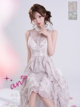 XSサイズあり【an /アン】フラワープリント/ ハイネック/ フリル/ テールカット/ ワンピース/ フレア/ ミディアムドレス/ キャバドレス[OF05]