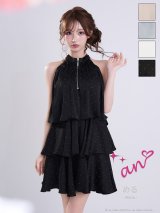 XSサイズあり【an/アン】ホルターネック/ プチハイネック/ バストジップ/ ストーン/ リボン/ Aライン/ ティアード/ フリル/ フレア/ ミニドレス/ キャバドレス[OF05]