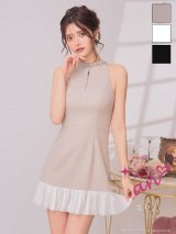 XSサイズあり【an/アン】ビジュー/ スパンコール/ バストジップ/ ノースリーブ/ バイカラー/ 切替/ フレア/ ミニドレス/ キャバドレス[OF05]