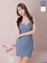 【an/アン】リボンブローチ付き/ 花柄レース/ バストジップ/ ビジュー/ ビーズ/ キャミソール/ タイト/ ミニドレス/ キャバドレス[OF05]