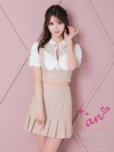 XSサイズあり【an/アン】襟付き/ 重ね着風/ パールボタン/ バストジップ/ チェーン/ シアーレース/ 半袖/ 袖あり/ プリーツ/ フレア/ セットアップ/ ミニドレス/ キャバドレス[OF05]