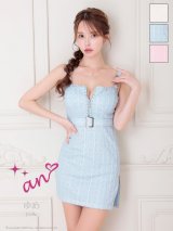 XSサイズあり【an/アン】ストライプ/ チェック/ ショルダーバックル/ ジップスリット/ ベルト/ スクエアネック/ チェーン/ バストジップ/ ストレッチ/ タイト/ ミニドレス/ キャバドレス[OF05]