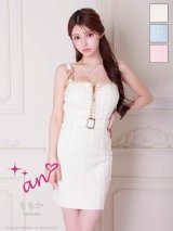 XSサイズあり【an/アン】ストライプ/ チェック/ ショルダーバックル/ ジップスリット/ ベルト/ スクエアネック/ チェーン/ バストジップ/ ストレッチ/ タイト/ ミニドレス/ キャバドレス[OF05]