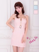 XSサイズあり【an/アン】ストライプ/ チェック/ ショルダーバックル/ ジップスリット/ ベルト/ スクエアネック/ チェーン/ バストジップ/ ストレッチ/ タイト/ ミニドレス/ キャバドレス[OF05]