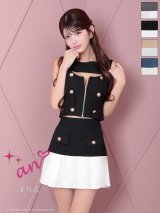 XSサイズあり【an/アン】バイカラー/ セットアップ/ バストジップ/ プリーツ/ パイピング/ フレア/  ミニドレス/ キャバドレス[OF05]