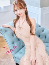 【予約商品/6月下旬発送予定】XSサイズあり【an /アン】ホルターネック/ ドット/ フリル/ スリット/ ロングドレス/ キャバドレス[OF05]