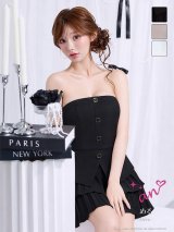 即日発送【an/アン】 ベアトップ/ ボタン/ 二段フリル/ ティアード/ セットアップ/ フレア/ ミニドレス/ キャバドレス[OF05]