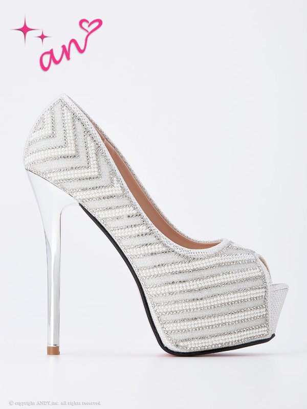 画像9: ☆人気の為再入荷☆【an D-SELECTION 02 COLLECTION 17】14cmヒール/ パール/ ビジュー/ オープントゥパンプス[OF02]