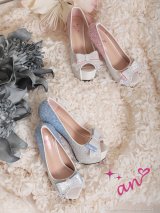 【an】2color/ 14cmヒール/ グリッター/ ラメ/ グラデーション/ リボンモチーフ/ ハイヒール/ ピンヒール/ オープントゥパンプス [OF02]