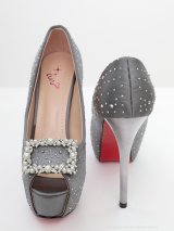 【an】4color/ 14cmヒール/ パール/ ラインストーン/ ビジュー/ スクエアモチーフ/ ハイヒール/ ピンヒール/ オープントゥパンプス [OF02]