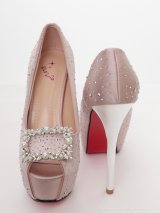 【an】4color/ 14cmヒール/ パール/ ラインストーン/ ビジュー/ スクエアモチーフ/ ハイヒール/ ピンヒール/ オープントゥパンプス [OF02]