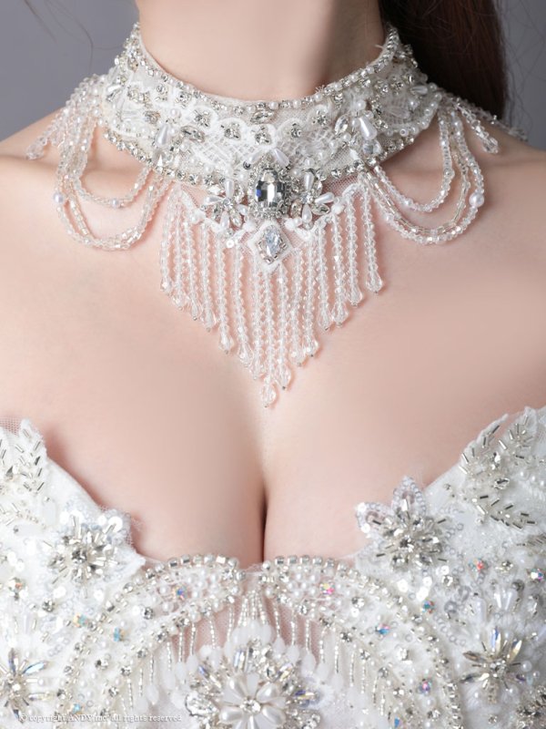 画像17: 【couture an/クチュールアン】 刺繍/ パフスリーブ/ チョーカー/ チュール/ レース/ フレア/  プリンセス/ ロングドレス/ ウエディングドレス long[OF05]