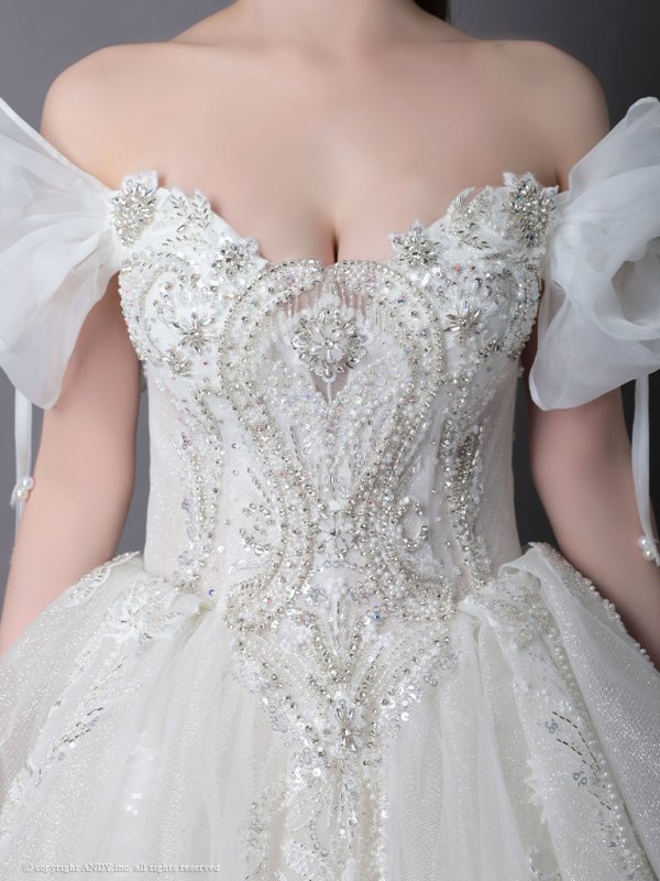 画像16: 【couture an/クチュールアン】 刺繍/ パフスリーブ/ チョーカー/ チュール/ レース/ フレア/  プリンセス/ ロングドレス/ ウエディングドレス long[OF05]