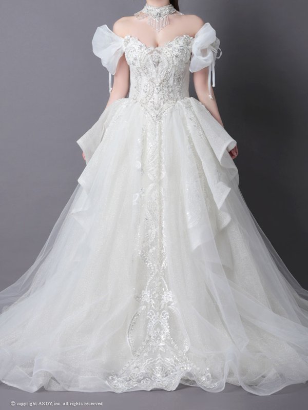 画像15: 【couture an/クチュールアン】 刺繍/ パフスリーブ/ チョーカー/ チュール/ レース/ フレア/  プリンセス/ ロングドレス/ ウエディングドレス long[OF05]