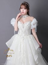 【couture an/クチュールアン】 刺繍/ パフスリーブ/ チョーカー/ チュール/ レース/ フレア/  プリンセス/ ロングドレス/ ウエディングドレス long[OF05]