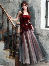 【couture an/クチュールアン】ベア/ チュール/ 立体フラワー/ ベロア/ フレア/ Aライン/ プリンセス/ ロングドレス/ キャバドレス long[OF05]