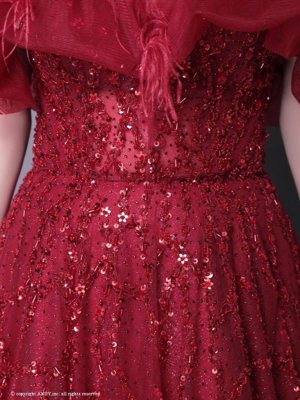 画像23: an ANDY Fashion Press 16 COLLECTION 07 ANDY Fashion Press 19掲載【couture an/クチュールアン】フェザー/ オフショル/ チュール/ ビーズ刺繍/ ラメ/ フレア/ Aライン/ プリンセス/ ロングドレス/ キャバドレス long[OF05]