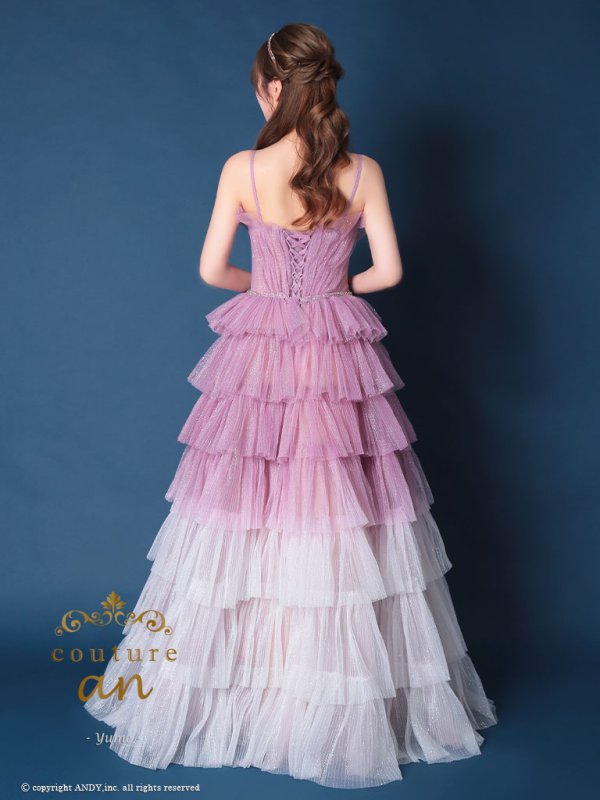 画像24: 【ひめか/関西コレクション着用】【couture an/クチュールアン】 グラデーション/ ティアード/ チュール/ レース/ フレア/  キャミソール/ ラメ/ Aライン/ ロングドレス/ カラードレス long[OF05]