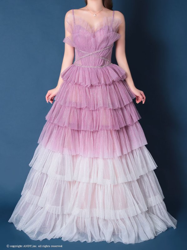 画像25: 【ひめか/関西コレクション着用】【couture an/クチュールアン】 グラデーション/ ティアード/ チュール/ レース/ フレア/  キャミソール/ ラメ/ Aライン/ ロングドレス/ カラードレス long[OF05]