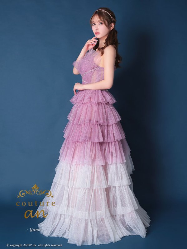 画像23: 【ひめか/関西コレクション着用】【couture an/クチュールアン】 グラデーション/ ティアード/ チュール/ レース/ フレア/  キャミソール/ ラメ/ Aライン/ ロングドレス/ カラードレス long[OF05]