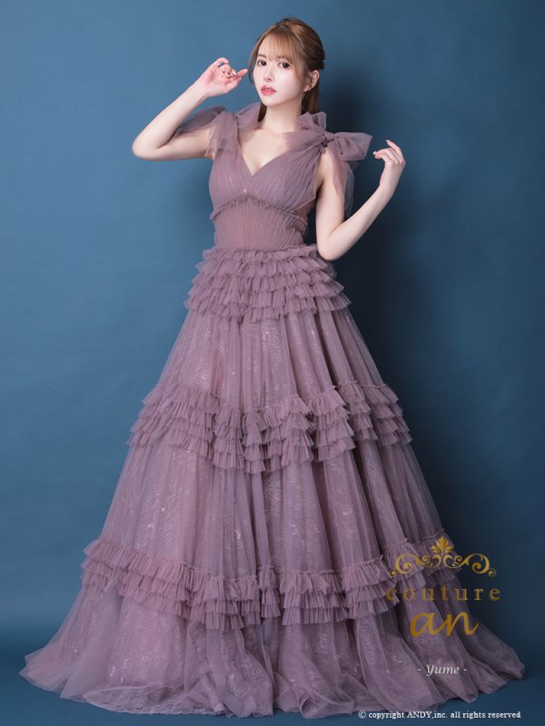 画像3: 【couture an/クチュールアン】ショルダーリボン/ レース/ チュール/ フリル/ Aライン/ プリンセス/ カラードレス/ ロングドレス/ キャバドレス long[OF05]