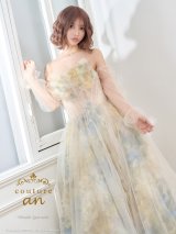 【couture an/クチュールアン】ベア/ シフォン/ チュール/ 立体フラワー/ フレア/ Aライン/ プリンセス/ ロングドレス/ キャバドレス long[OF05]