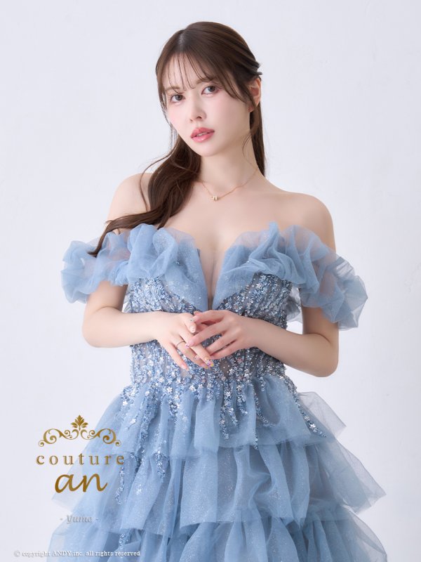 画像4: 【couture an/クチュールアン】オフショル/ フリル/ ビジュー/ シフォン/ フレア/ Aライン/ プリンセス/ ロングドレス/ キャバドレス long[OF05]