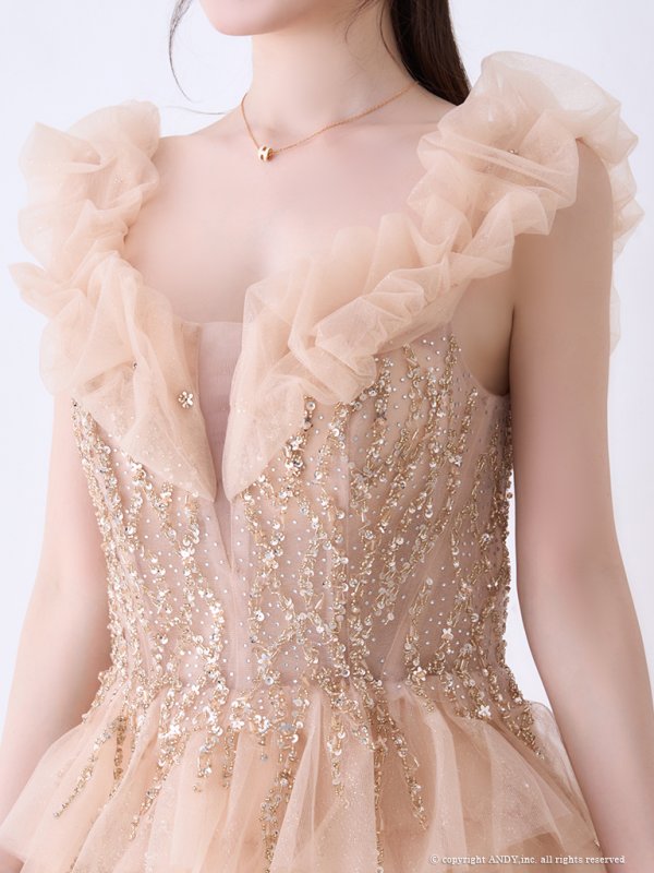 画像14: 【couture an/クチュールアン】オフショル/ フリル/ ビジュー/ シフォン/ フレア/ Aライン/ プリンセス/ ロングドレス/ キャバドレス long[OF05]