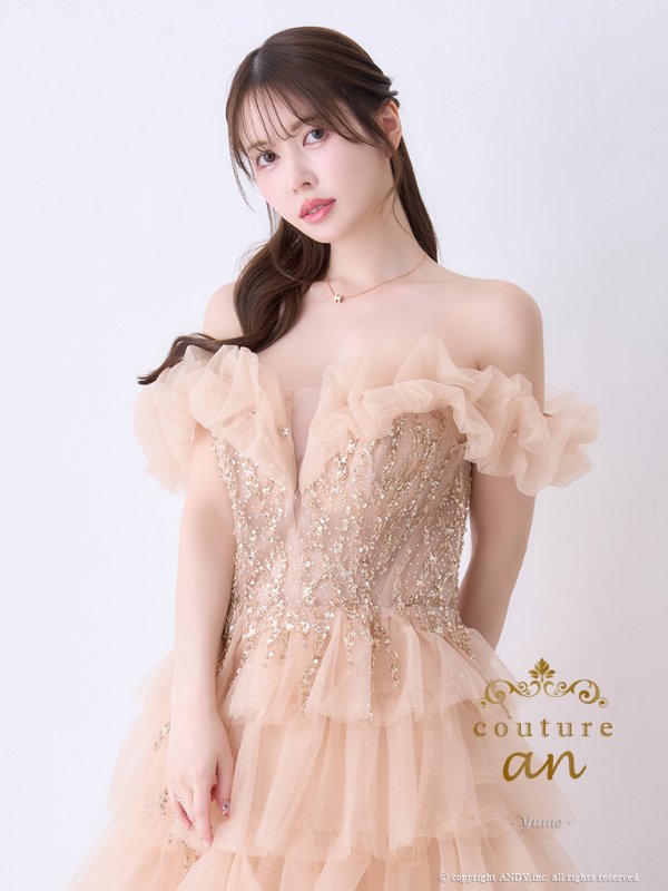 画像12: 【couture an/クチュールアン】オフショル/ フリル/ ビジュー/ シフォン/ フレア/ Aライン/ プリンセス/ ロングドレス/ キャバドレス long[OF05]