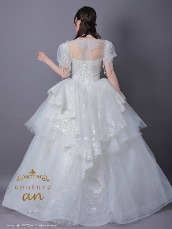 画像5: 【couture an/クチュールアン】チョーカー付き/ ビーズ/ スパンコール/ 刺繍/ パフスリーブ/ スピンドル/ Aライン/ プリンセス/ ロングドレス/ キャバドレス long[OF05]