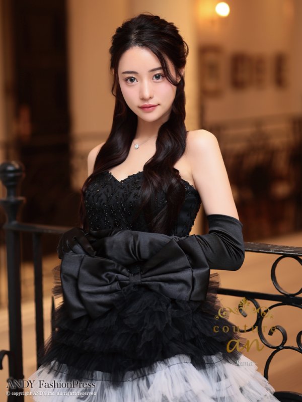 画像3: 【couture an/クチュールアン】リボン/ ラメ/ チュール/ シアー/  Aライン/ プリンセス/ ロングドレス/ キャバドレス long[OF05]