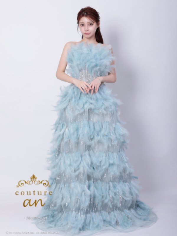 画像1: 訳あり商品☆穴あきあり☆【couture an/クチュールアン】フェザー/スパンコール/シアー/エレガント/ロングドレス/Aライン/プリンセス/ キャバドレス long[OF05]