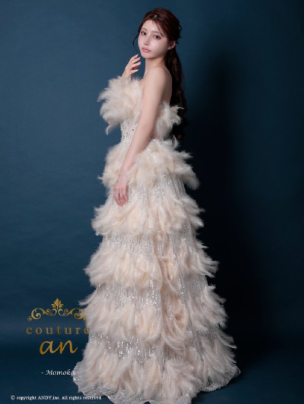 画像8: 【couture an/クチュールアン】フェザー/ オフショル/スパンコール/シアー/エレガント/ロングドレス/Aライン/プリンセス/ キャバドレス long[OF05]