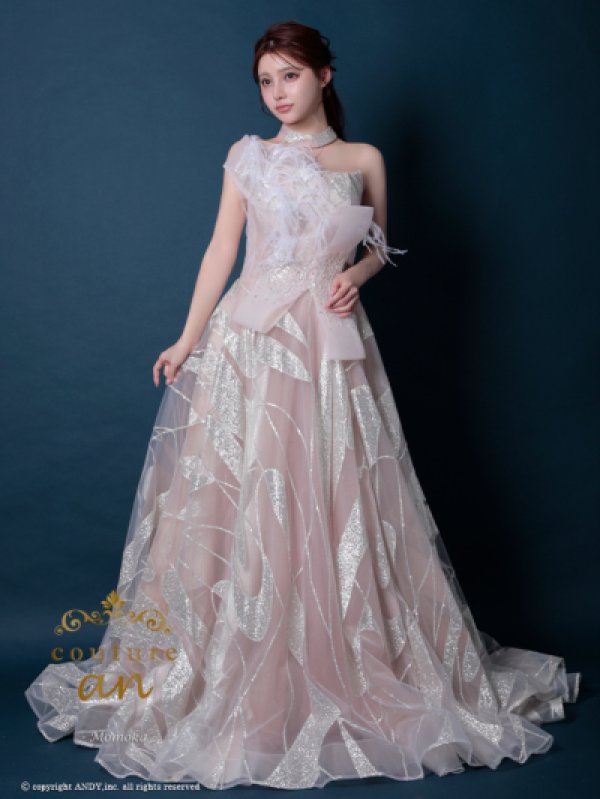 画像4: 【couture an/クチュールアン】フェザー/ オフショル/チュール/ ピンクベージュ/ シアー/ Aライン/ ロングドレス/ エレガント/ フェミニンパーティードレス/ キャバドレス long[OF05]