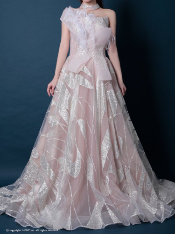 画像7: 【couture an/クチュールアン】フェザー/ オフショル/チュール/ ピンクベージュ/ シアー/ Aライン/ ロングドレス/ エレガント/ フェミニンパーティードレス/ キャバドレス long[OF05]