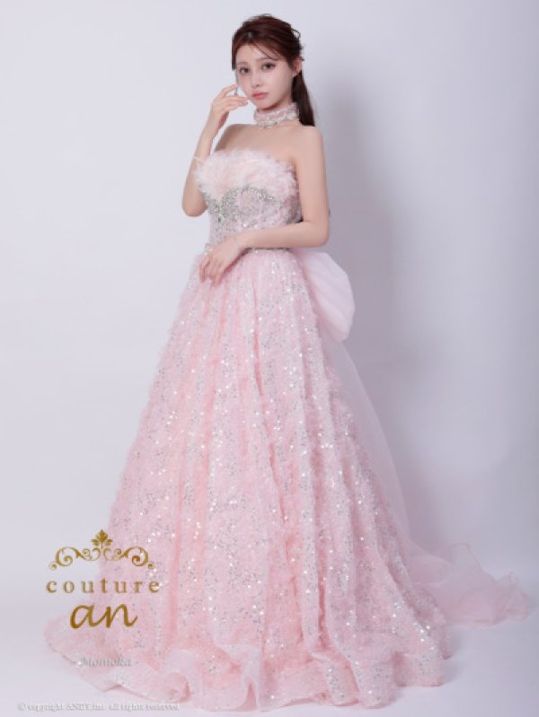 画像4: 【couture an/クチュールアン】フェザー/ オフショル/スパンコール/ ピンクドレス/ ビジュー/ プリンセスライン/ シアー/ ロングドレス/ フェミニン/キャバドレス long[OF05]