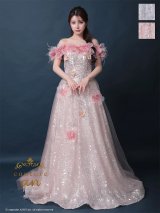 【couture an/クチュールアン】オフショル/ フェザー/ チュール/ グリッター/ 立体フラワー/ スパンコール/ フレア/ プリンセス/ ロングドレス/ キャバドレス long[OF05]