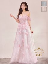 【couture an/クチュールアン】ベア/ オフショル/ 2way/ チュール/ レース/ ラメ/ 立体フラワー/ フレア/ プリンセス/ ロングドレス/ キャバドレス long[OF05]